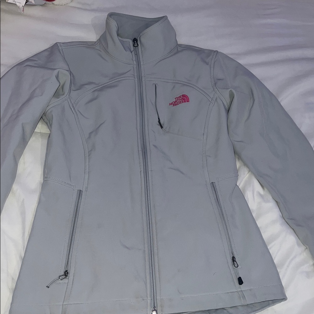The North Face Gray Jacket with Pink Logo
